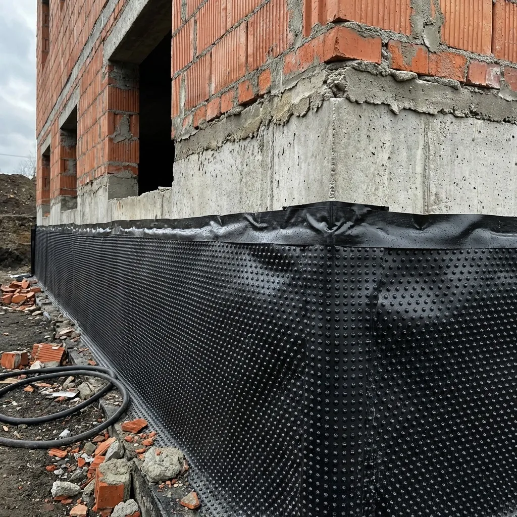 Basement waterproofing membrane installed on a building foundation Carlstadt, Bergen County, New Jersey