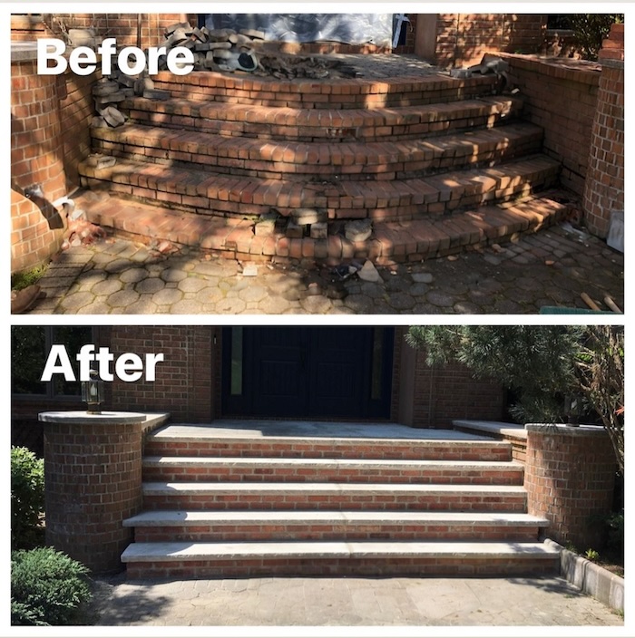 Before and after brick steps repair in North Caldwell, NJ by Masonry Pro Construction