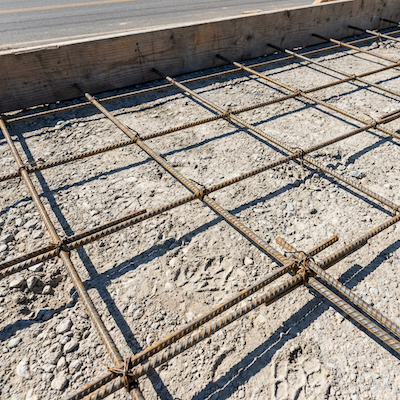 Rebar grid laid over gravel subbase for concrete driveway installation in Totowa, Passaic County, NJ