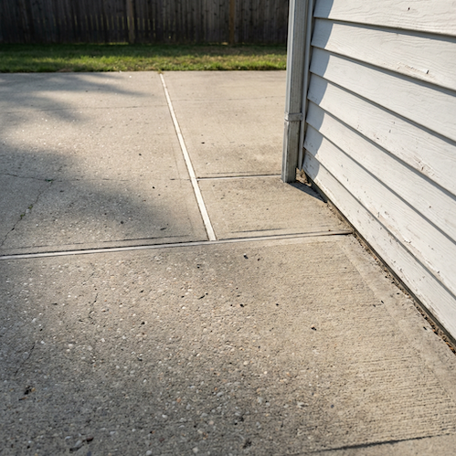 Finished concrete driveway with clean control joints next to a residential home in Totowa, Passaic County, NJ