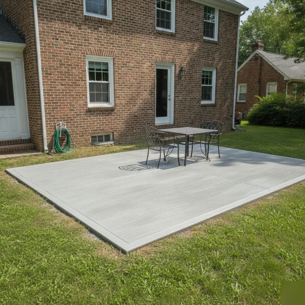 Finished concrete patio slab with outdoor dining set behind a Totowa, NJ home