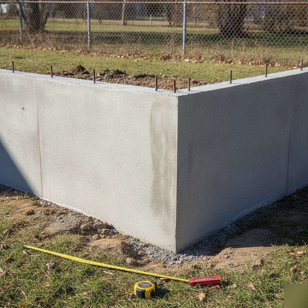 Finished concrete footing and foundation wall with anchor bolts on a North Jersey job site