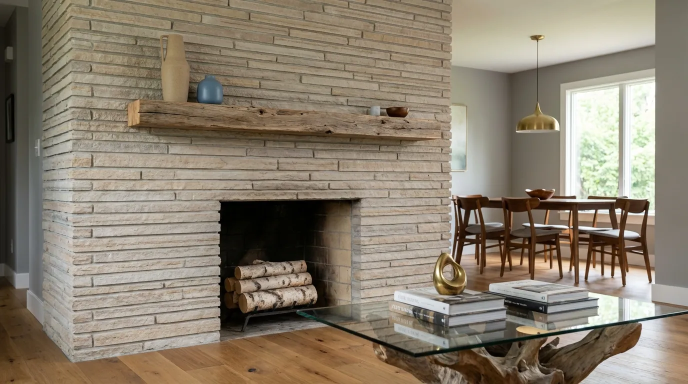 Stone outdoor fireplace installation completed at a residential backyard in Mahwah, Bergen County, New Jersey.