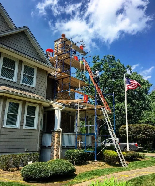 Masonry fireplace installation on a house in Wayne, Passaic County, New Jersey, 07470