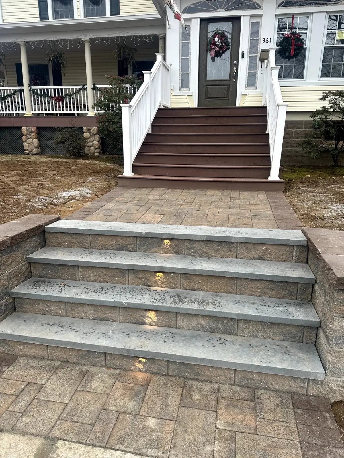 Completed masonry steps installation at a home in New Milford, Bergen County, NJ, by Masonry Pro Construction.