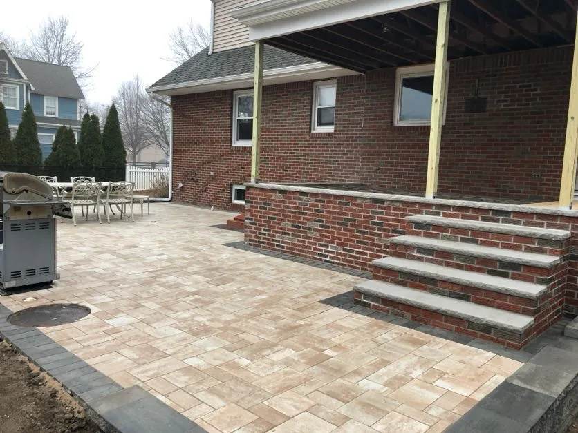 Finished paver installation at a residential property in Pompton Plains, Morris County, NJ, by Masonry Pro Construction.