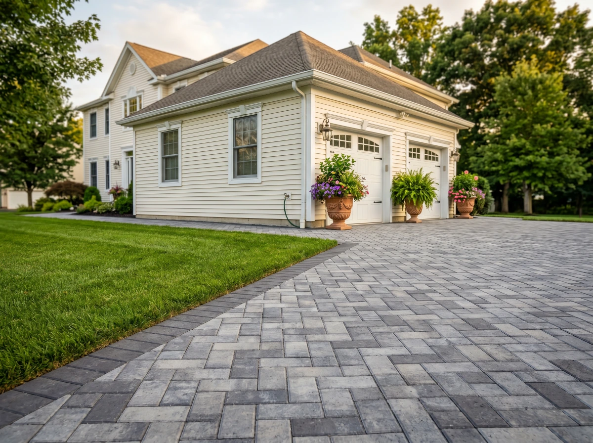 New paver driveway upgrade by Masonry Pro Construction at a home in Oakland, Bergen County, NJ.