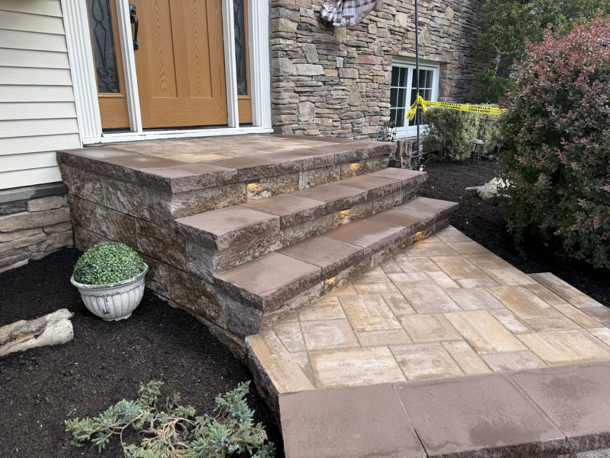 New steps and stoops installation by Masonry Pro Construction at residence in Wayne, Passaic County, NJ.
