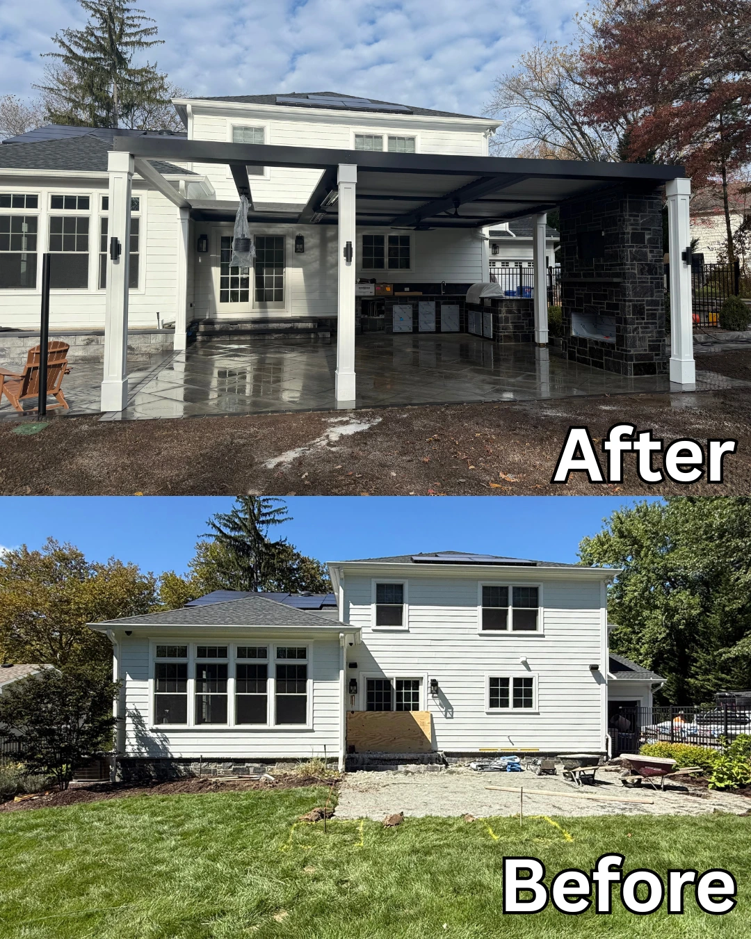 Luxury outdoor kitchen and paver patio installed at a home in Kinnelon, Morris County, NJ by Masonry Pro Construction.