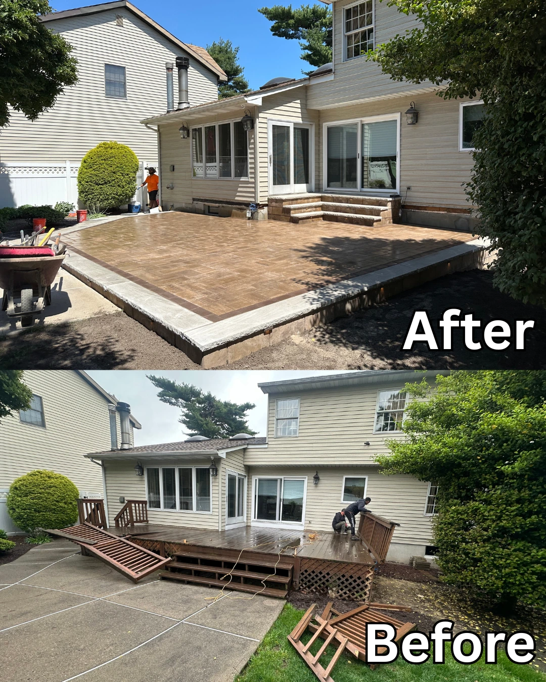 New patio paver installation on a residential property in Clifton, Passaic County, NJ, Masonry Pro construction.
