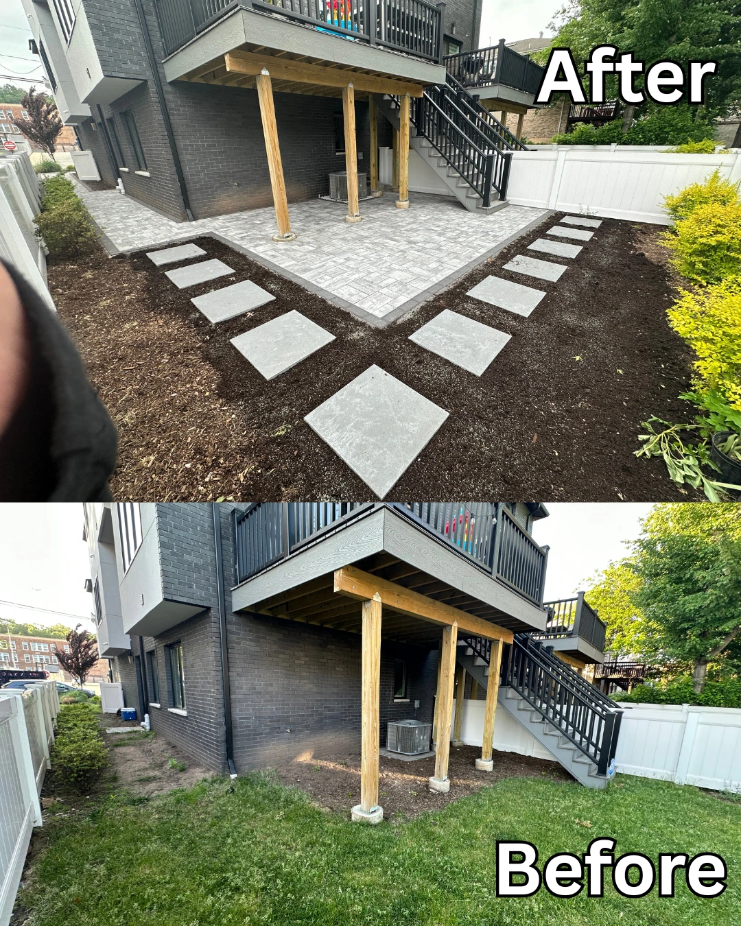 Outdoor patio and stepping stone pathway installation at a home in Hackensack, Bergen County, NJ, Masonry pro construction