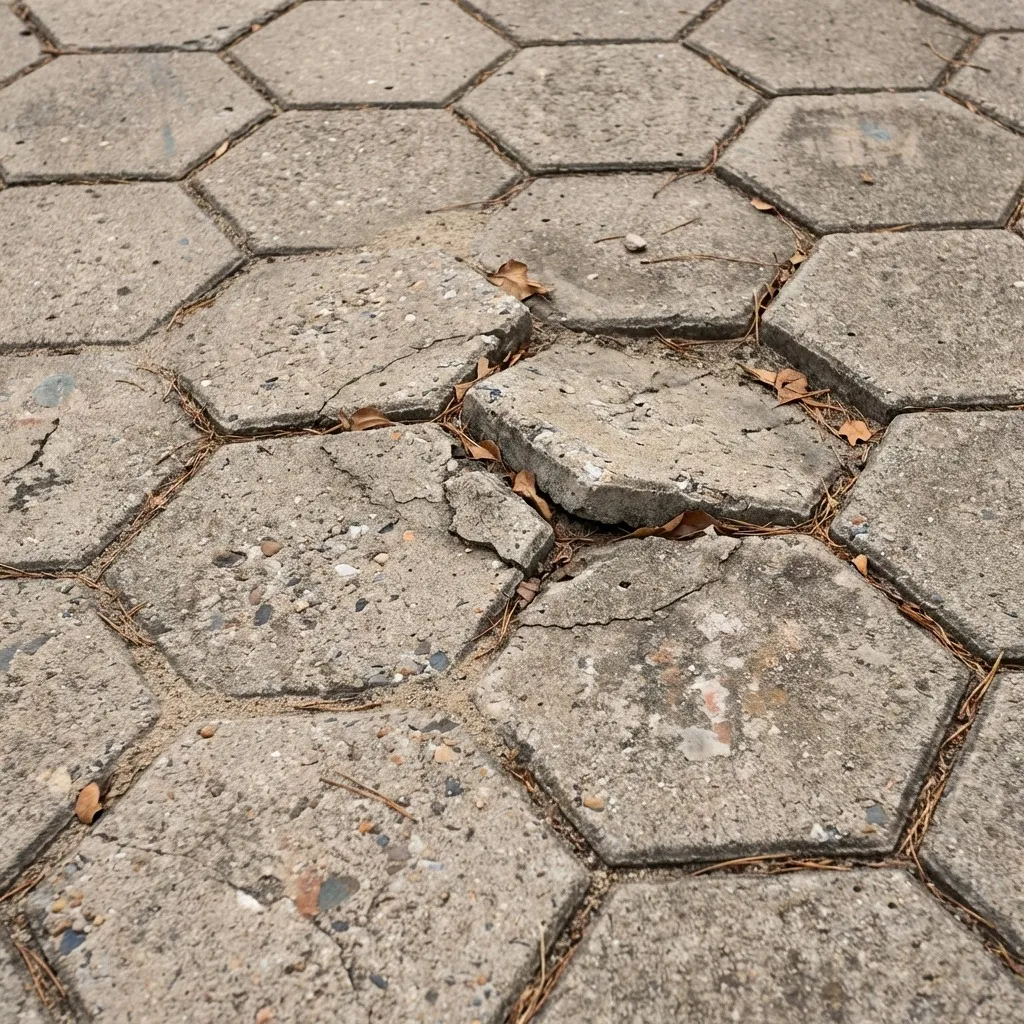 Sinking patio pavers cracking and heaving and ready for paver repair in Rutherford, Bergen County, New Jersey