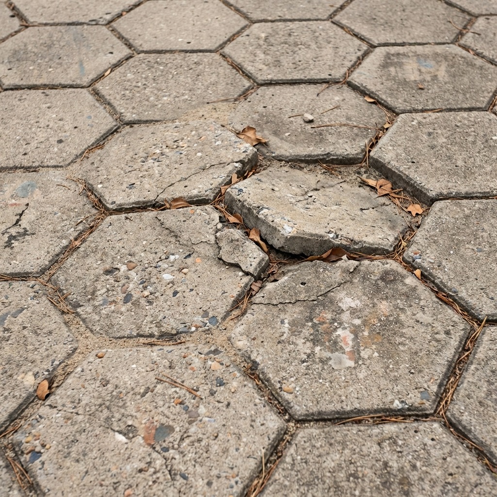 Sinking patio pavers cracking and heaving and ready for paver repair in Rutherford, Bergen County, New Jersey
