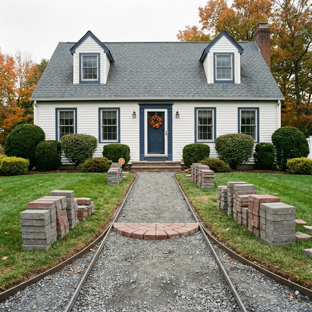 Paver walkway installation in Packanack Lake, NJ showing proper gravel base preparation