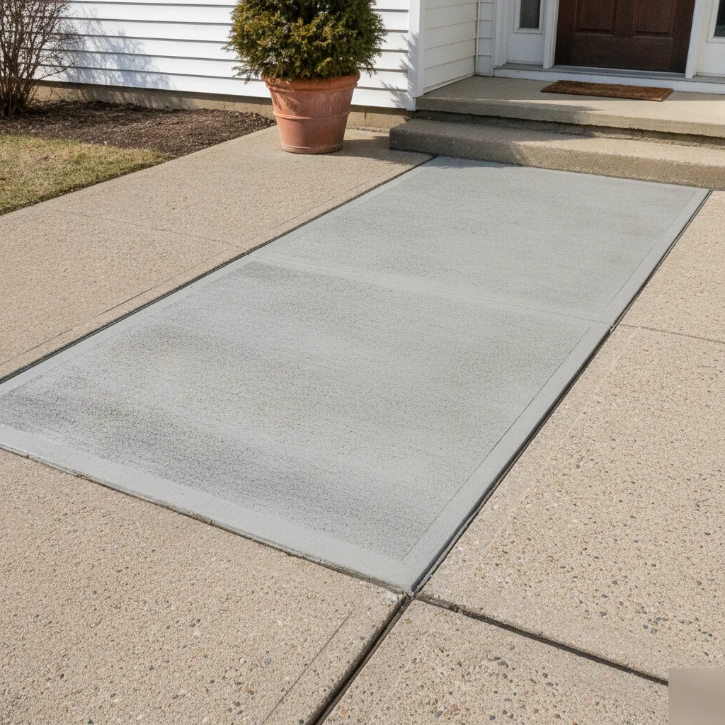 Repaired concrete walkway with a smooth finish at a Totowa, NJ home