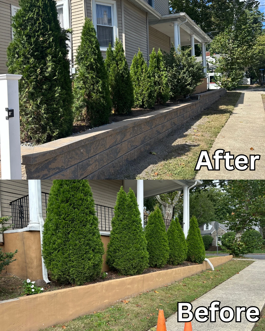 Retaining wall installation, before and after, at a residential home in Millburn, Essex County, NJ, Masonry Pro Construction