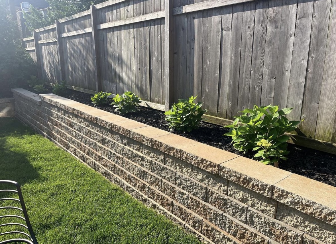 Retaining wall repair on a stone wall in Bergen County, New Jersey