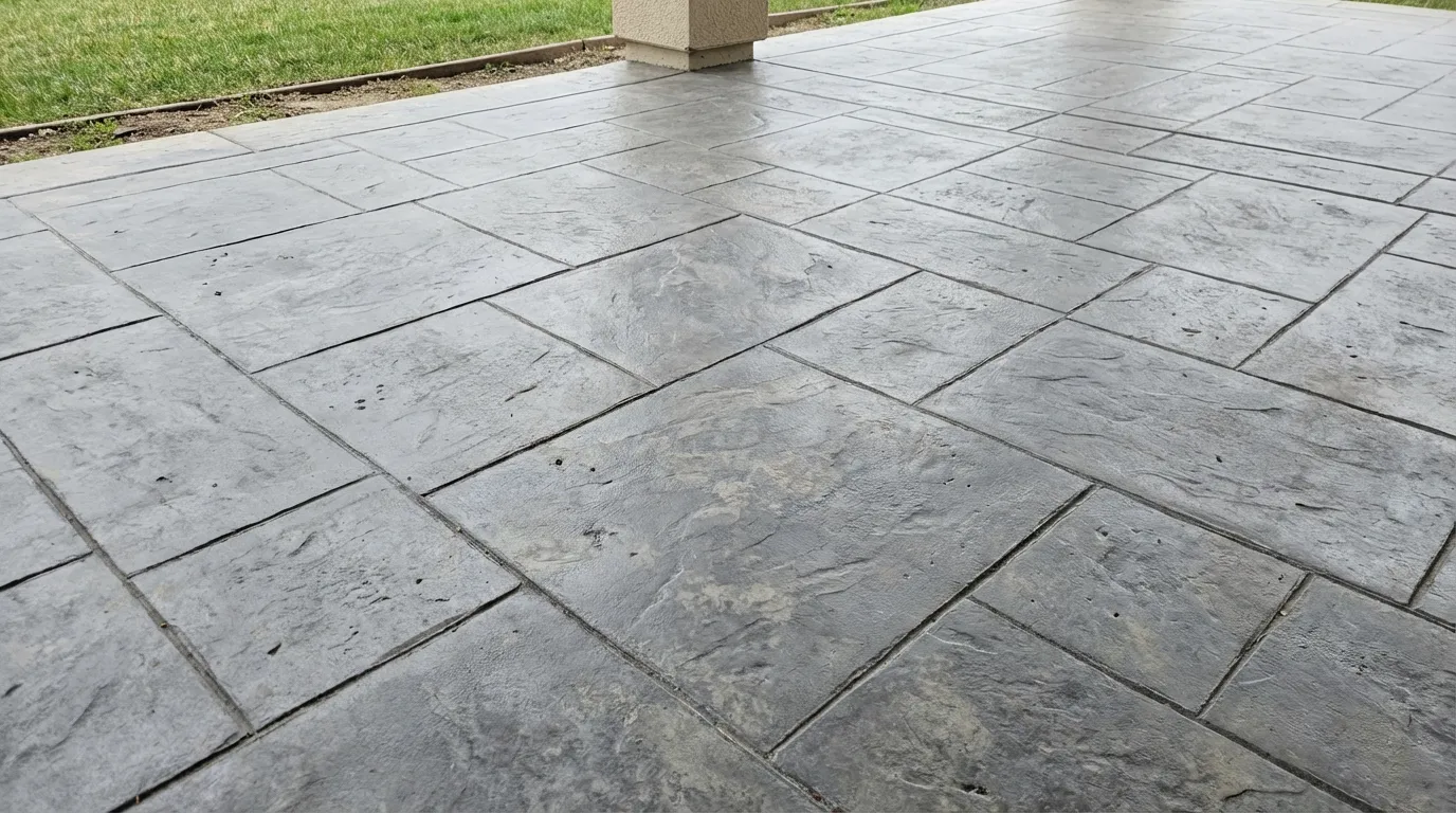 Completed stamped concrete installation at a property in Orange, Essex County, NJ, by Masonry Pro Construction.