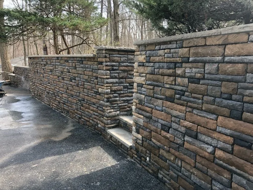 Completed stone masonry installation at a home in Franklin Lakes, Bergen County, NJ, by Masonry Pro Construction.